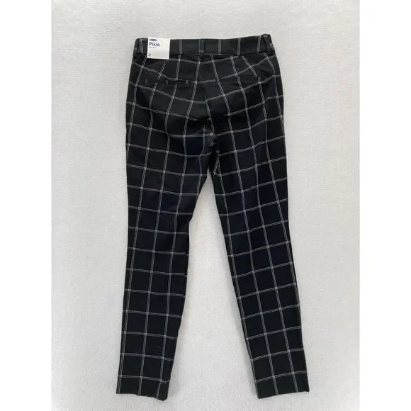 Old Navy Pixie Pants Women's 2 Black Plaid Stretch Fabric Slim Leg Ankle Pants - Picture 12 of 12